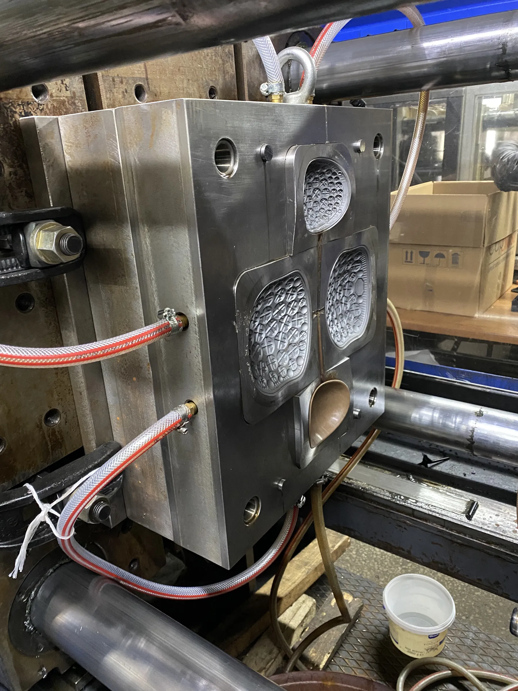 An injection mould on the machine