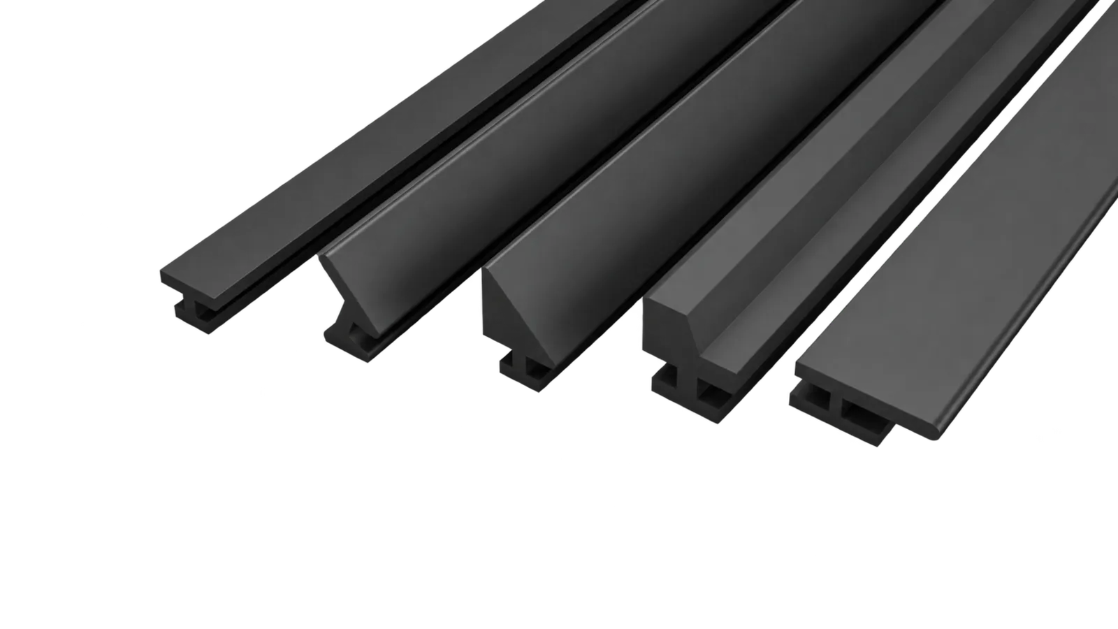 Five black profile sections, modelled in 3D
