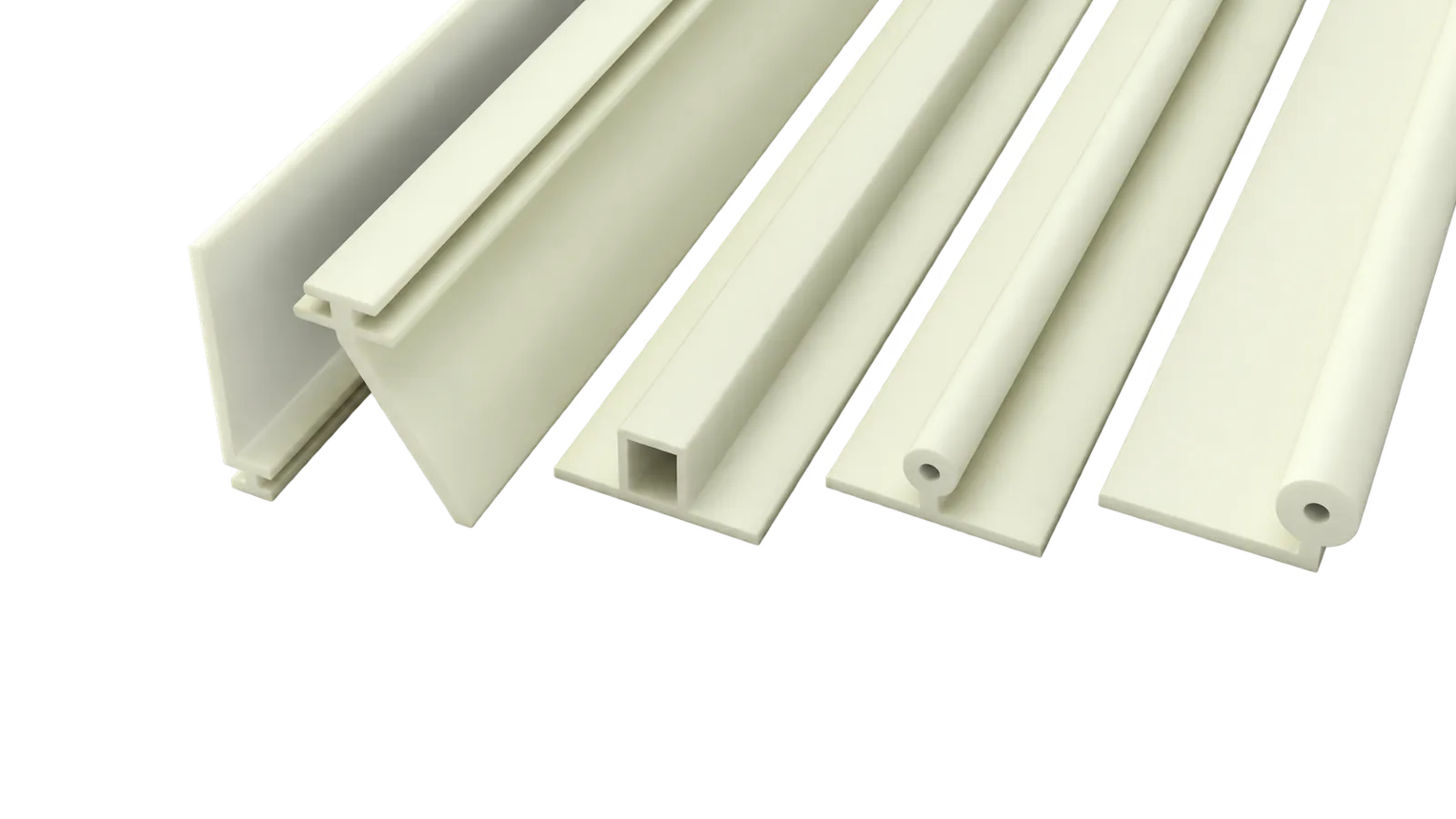 White profile sections, modelled in 3D